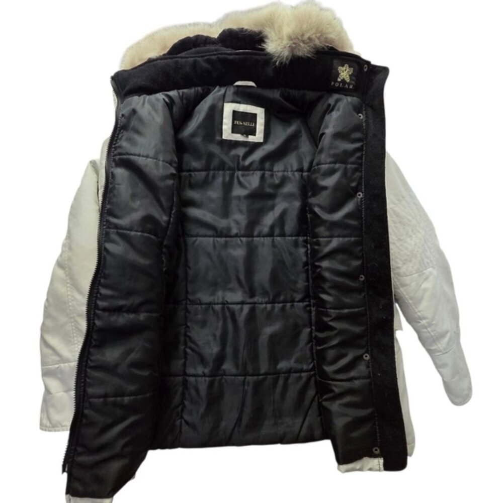 Fen-Nelli White Winter Parka Genuine Fur Hood Size 14 - Picture 3 of 11